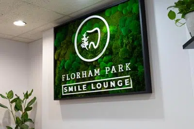 the Florham Park Smile Lounge sign hanging in their waiting room